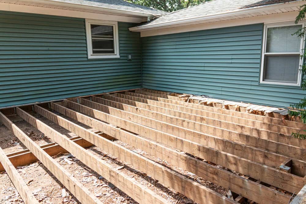 The foundation of a deep wooden deck